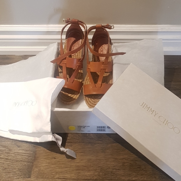 Jimmy Choo Denise Flat Vachetta Espadrille Sandals - Picture 2 of 9